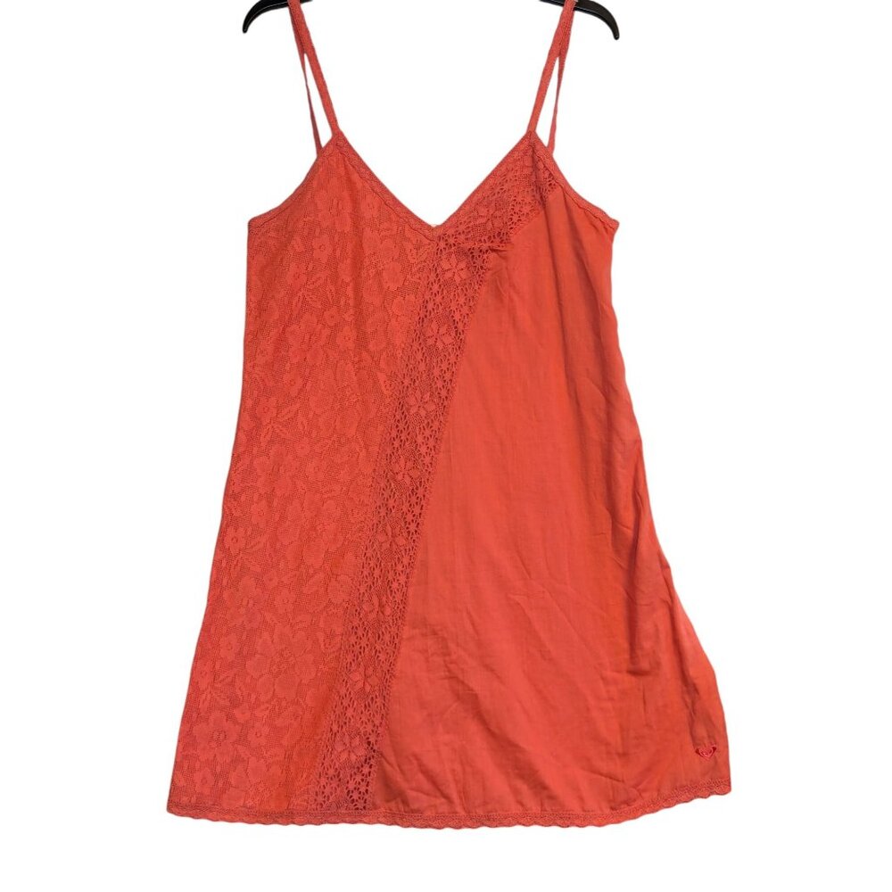 Roxy Coral Lace-Trimmed Sleeveless Dress Cotton Spaghetti Strap Y2K
